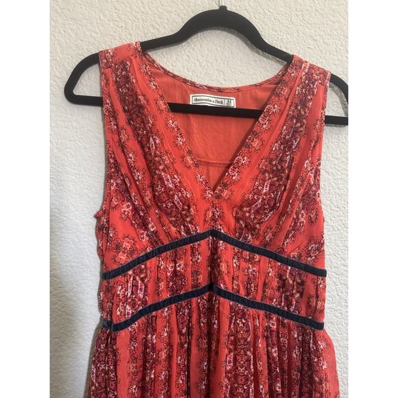 Abercrombie & Fitch Medium Dress Orange Floral Empire Waist Gray Velvet #5870 - Picture 3 of 16